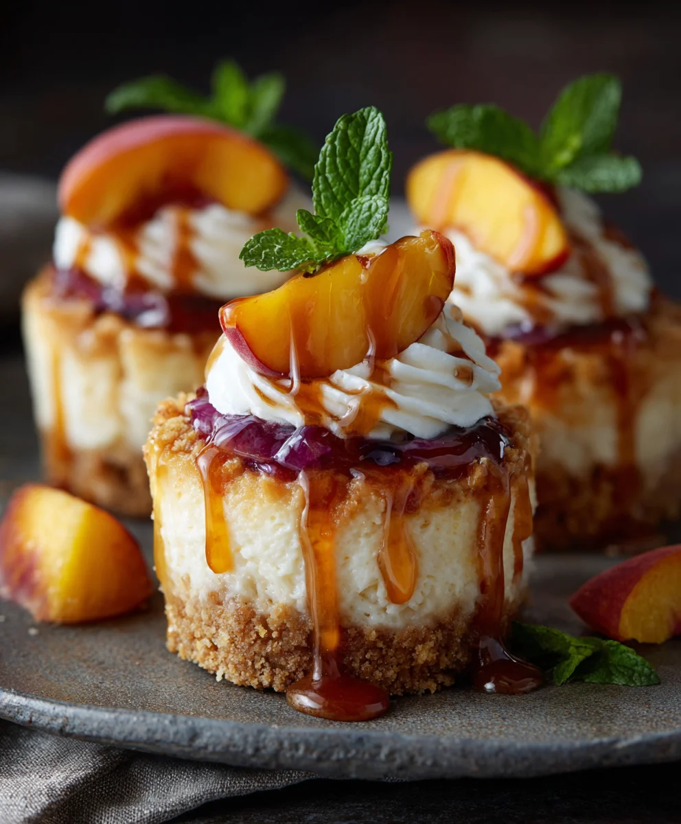 Easy Stuffed Peach Cobbler Mini Cheesecakes Recipe