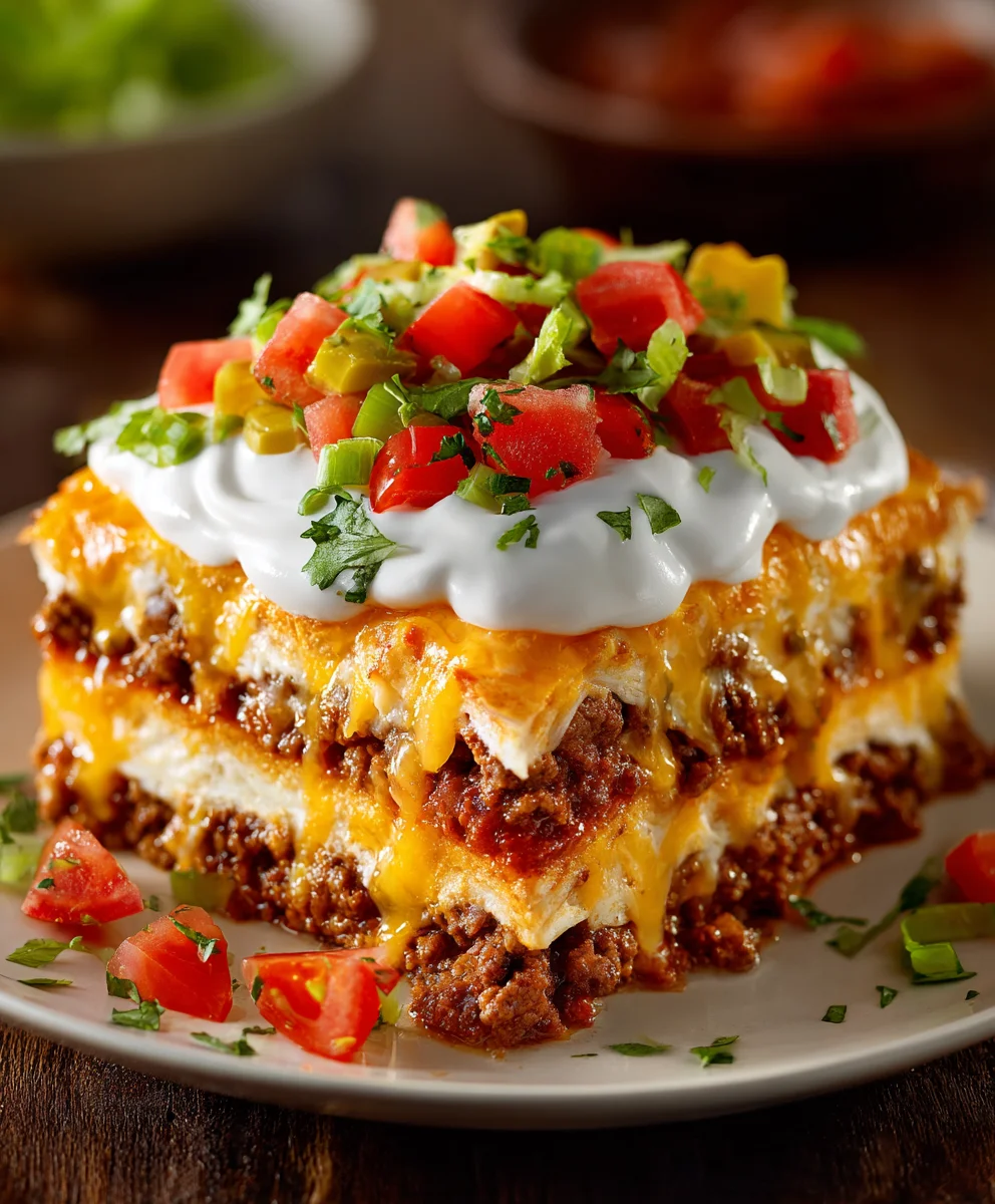 Layered Beef Taco Bake: Easy Family Dinner Recipe