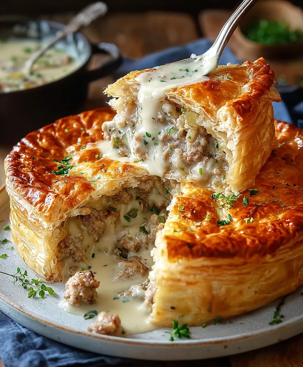 Hearty Beef Sausage Gravy Puff Pie: Ultimate Comfort Food!