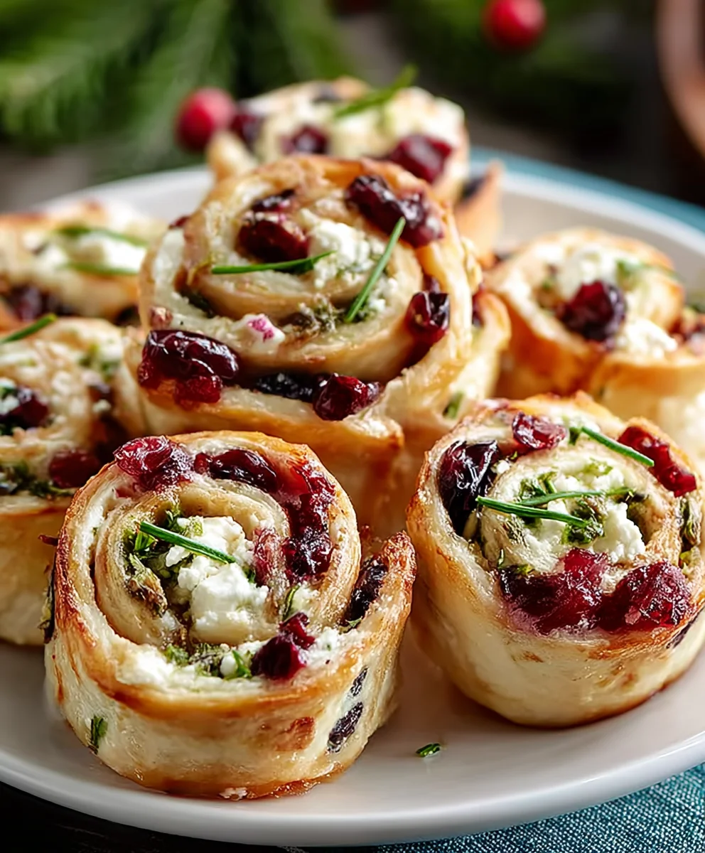 Easy & Festive Christmas Cranberry Feta Pinwheels!