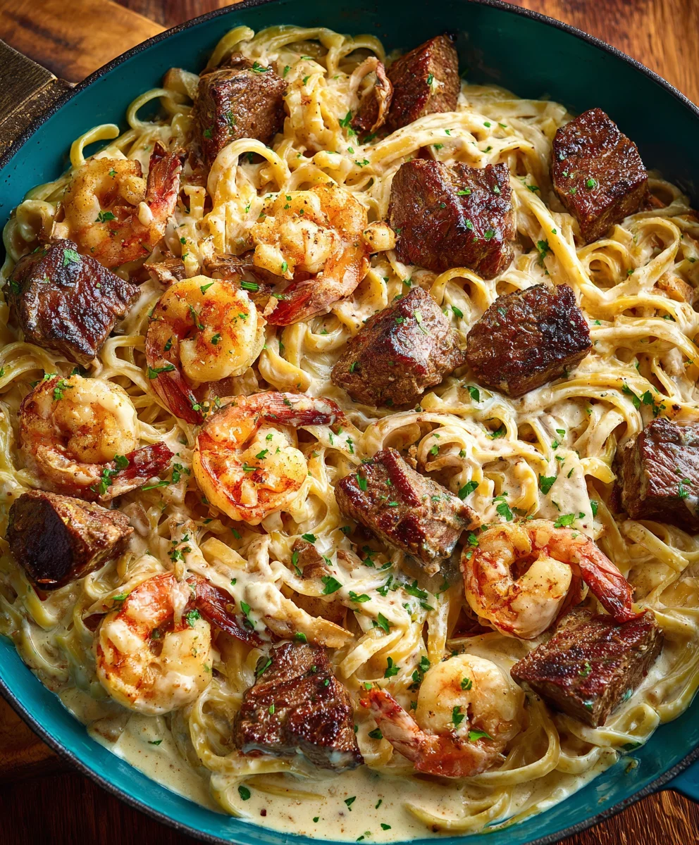 Creamy Steak Shrimp Alfredo - Perfect Weeknight Meal