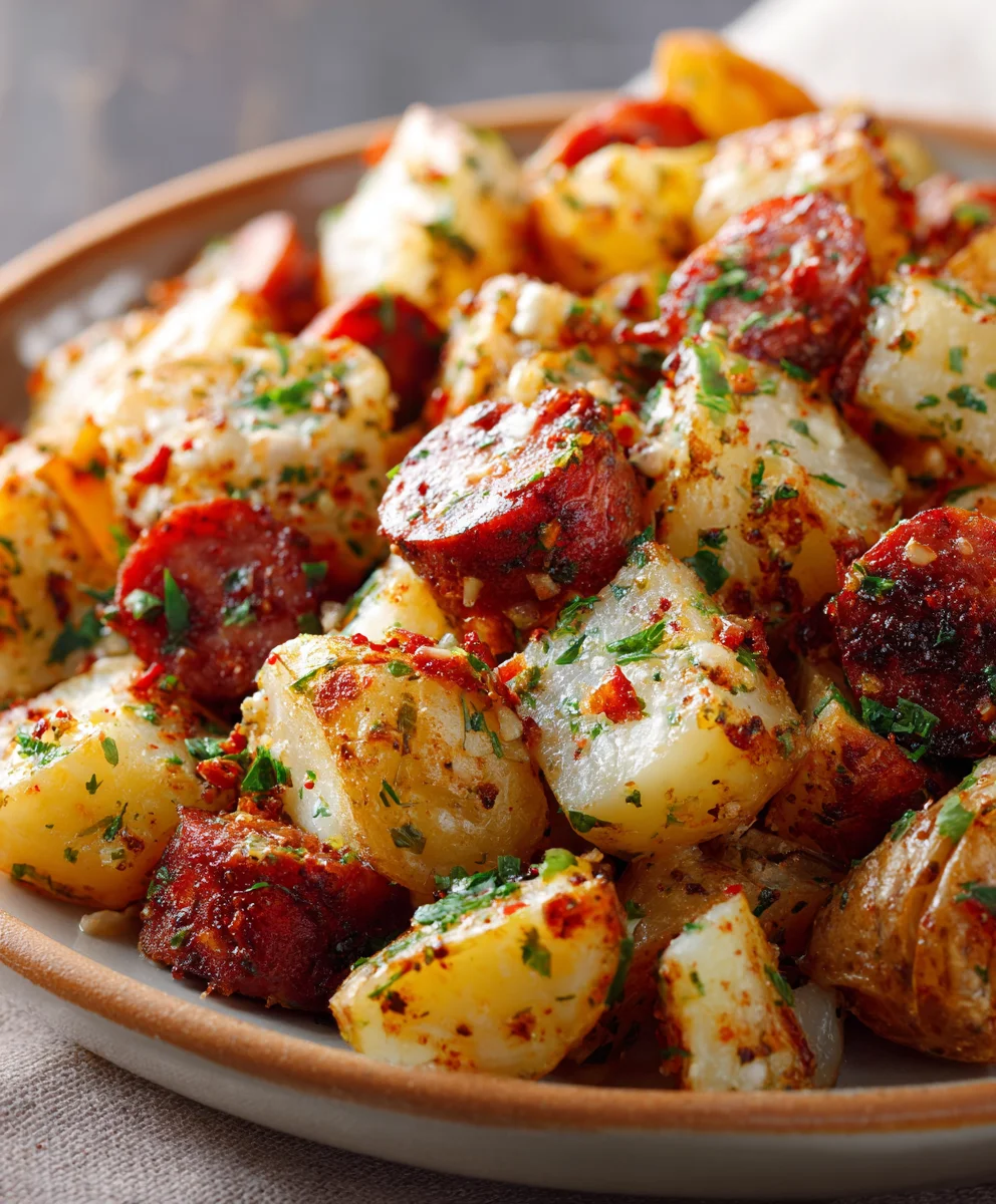 Easy Cheesy Ranch Potatoes with Smoked Beef Sausage
