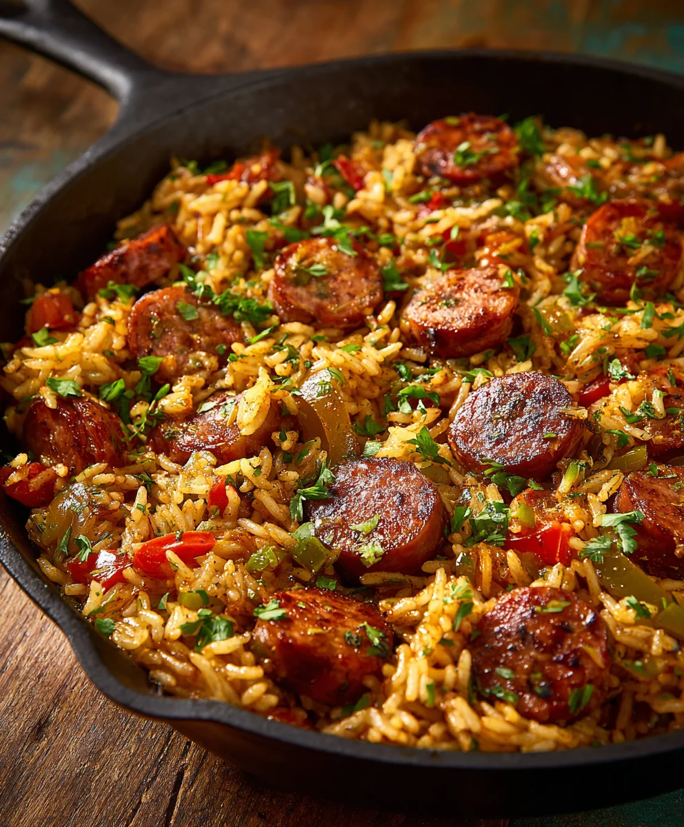 Easy Beef Cajun Sausage & Rice Skillet: Quick One-Pan Dinner!