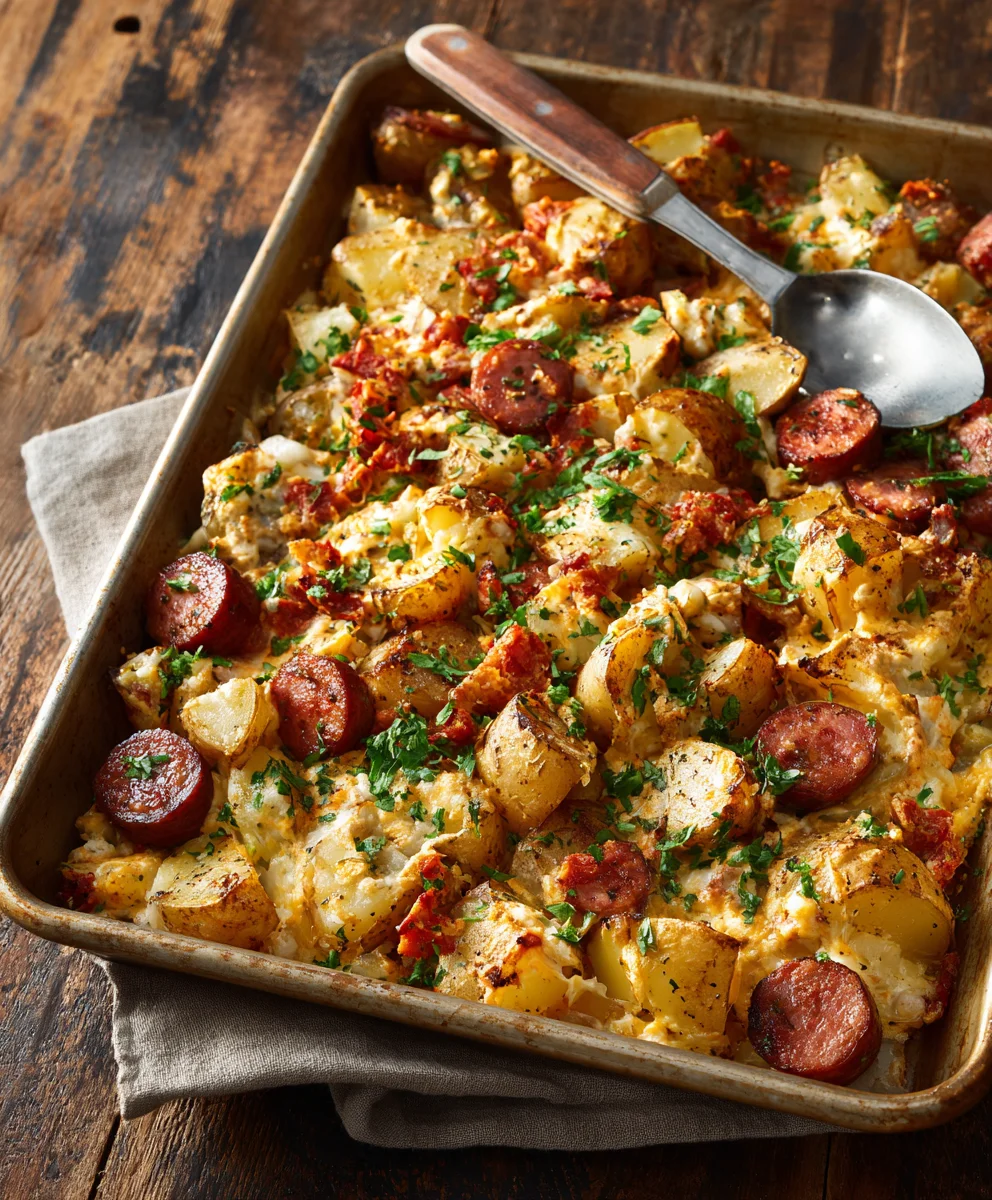 Easy Cheesy Ranch Potatoes with Smoked Beef Sausage