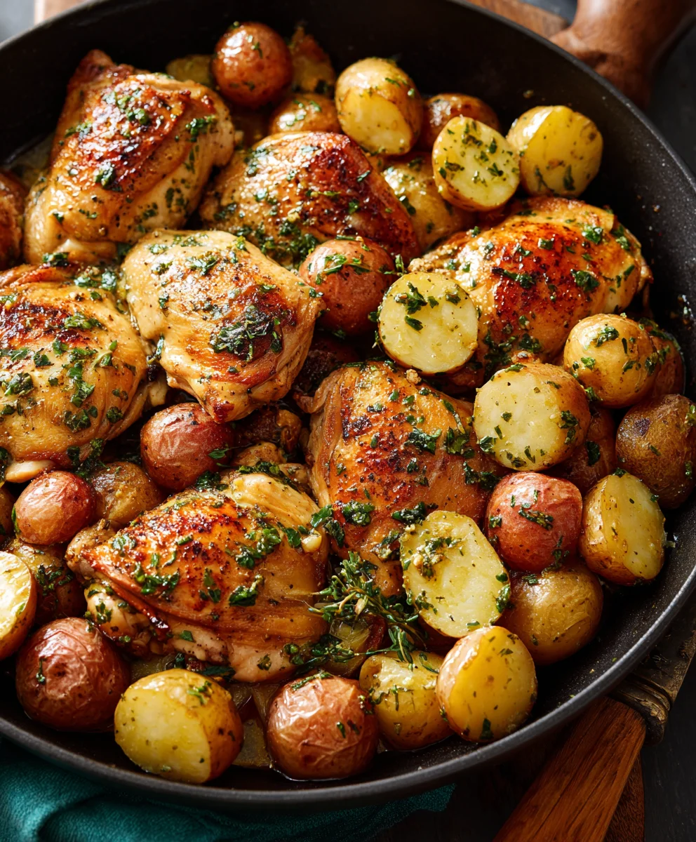 Easy Garlic Butter Chicken & Potatoes Skillet - Family Favorite