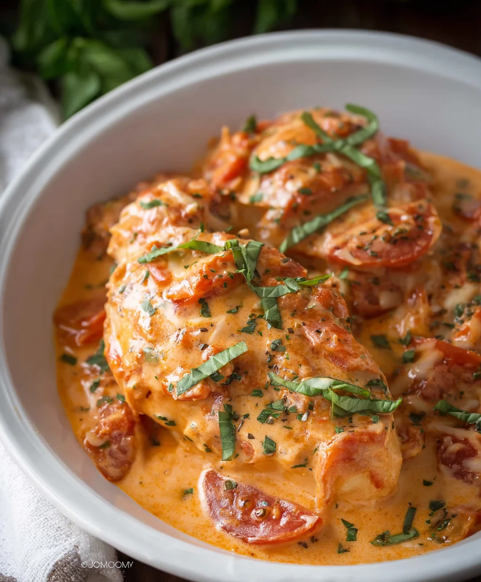 Easy Slow Cooker Creamy Tomato Basil Chicken Dinner