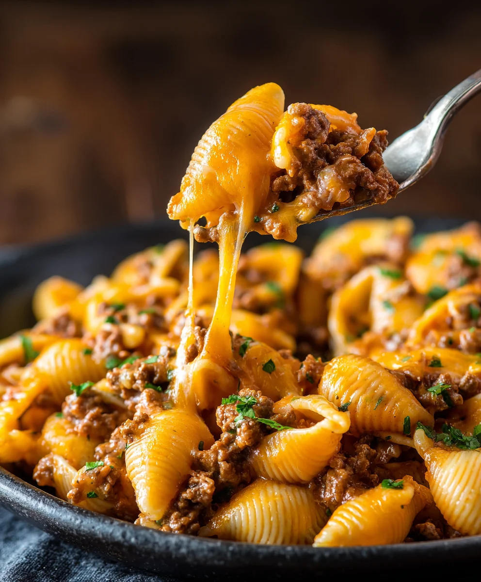 Crockpot Cheesy Ranch Beef Pasta Shells - Easy Dinner!