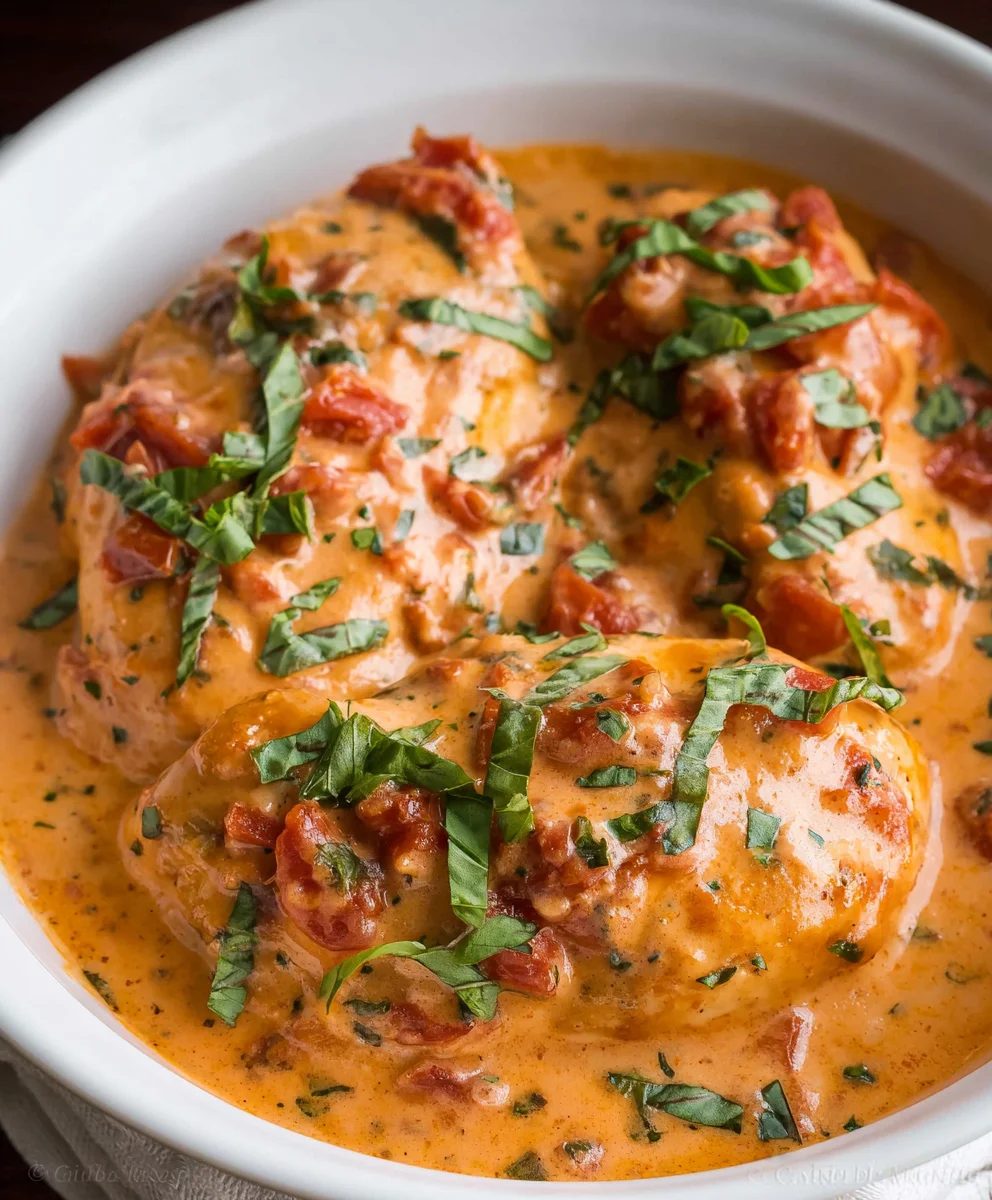 Easy Slow Cooker Creamy Tomato Basil Chicken Dinner