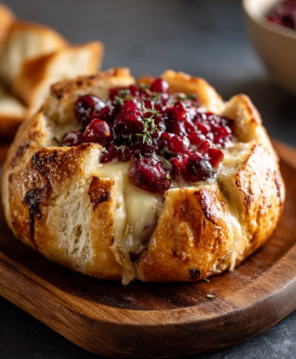 Warm Cranberry Baked Brie Bread Bowl - Perfect Appetizer!
