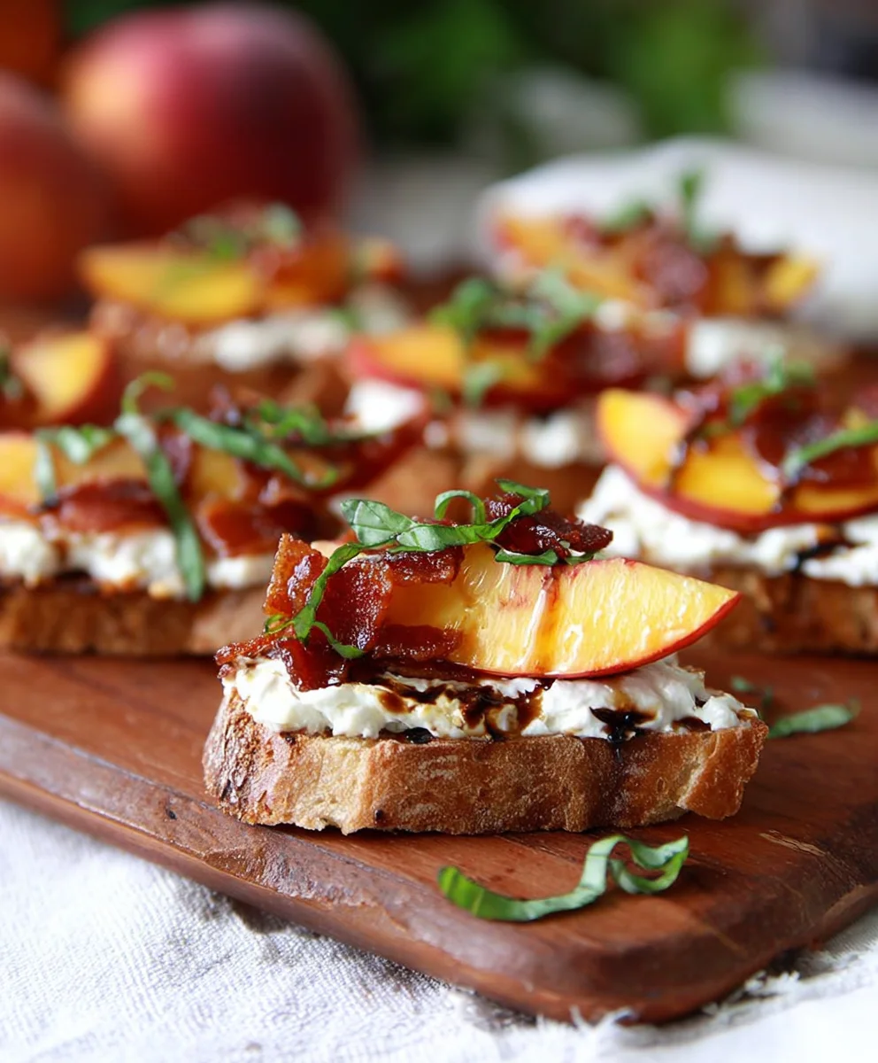 Honey Ricotta Peach Crostini - Beef Pancetta Delight