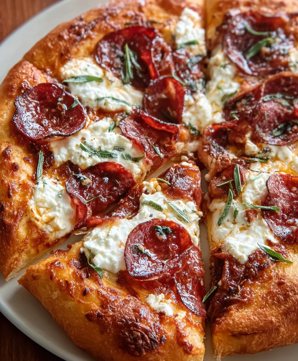 Hot Honey Beef Pepperoni Pizza-Ricotta Delight