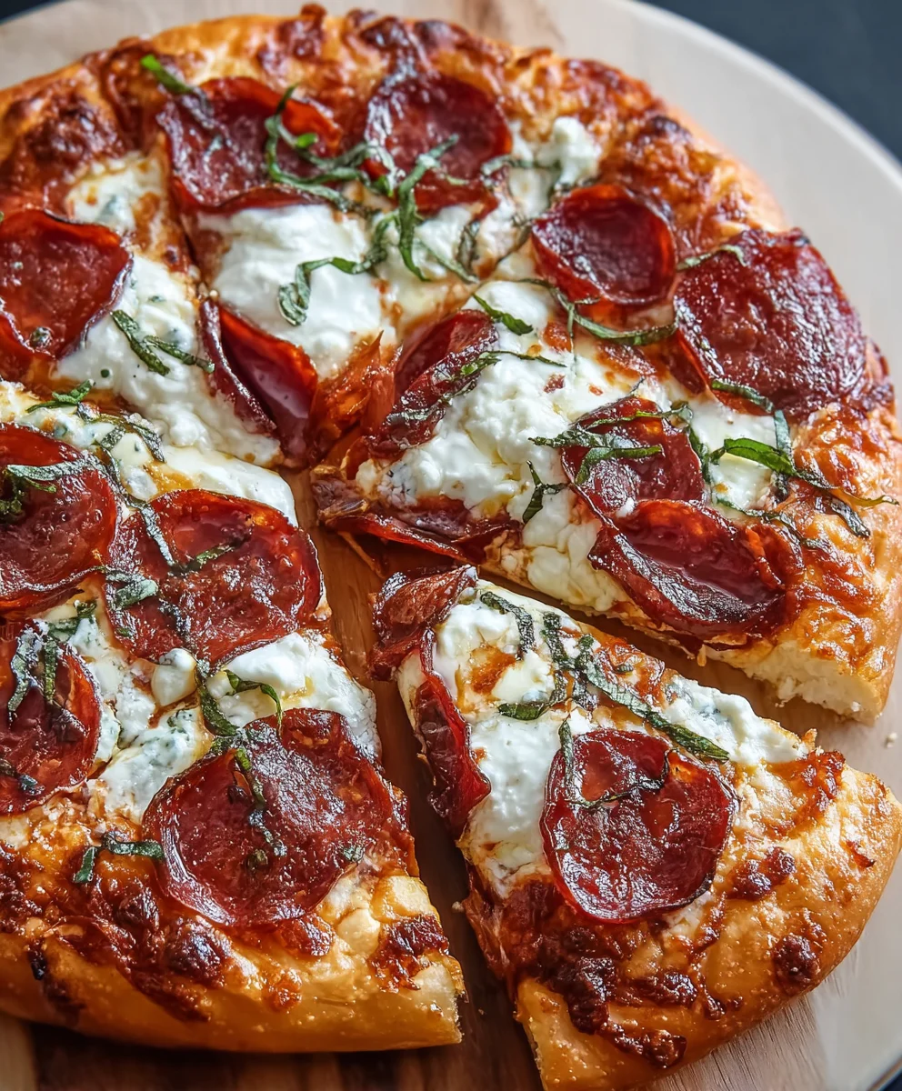Hot Honey Beef Pepperoni Pizza-Ricotta Delight
