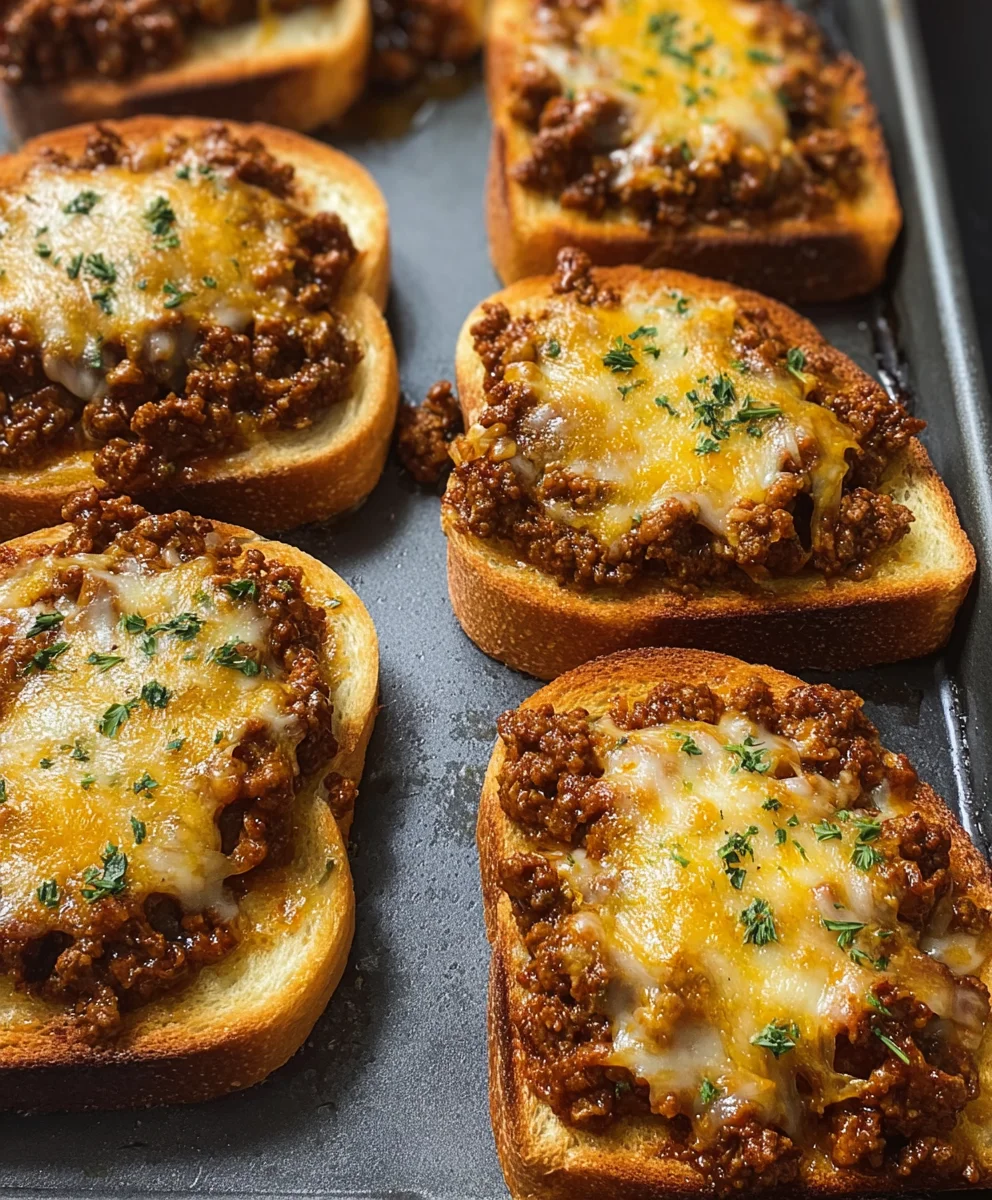 Cheesy Sloppy Joe Garlic Toast - Easy Recipe