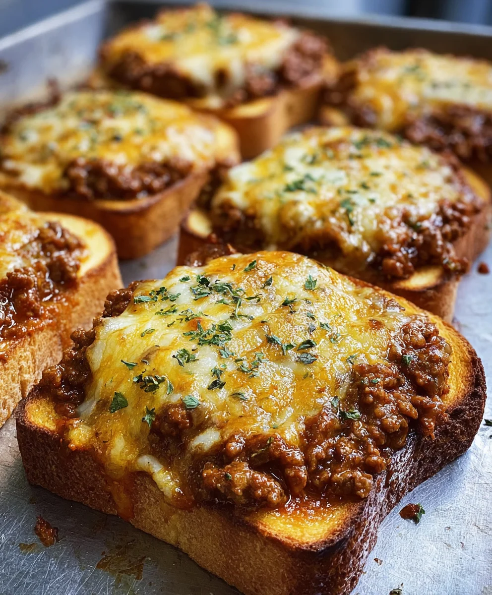 Cheesy Sloppy Joe Garlic Toast - Easy Recipe