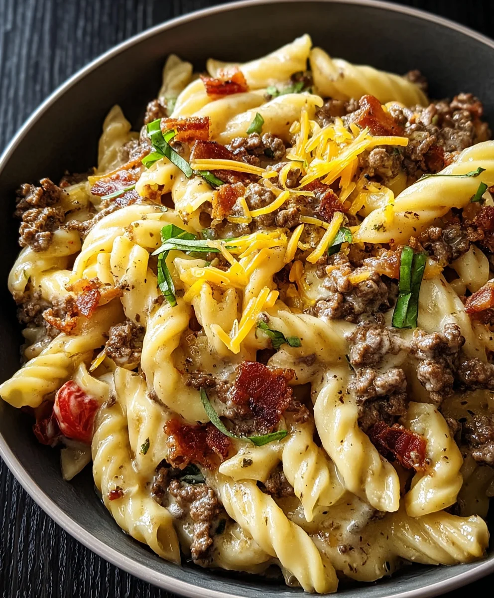 Beef Bacon Cheeseburger Pasta- Easy Dinner Recipe