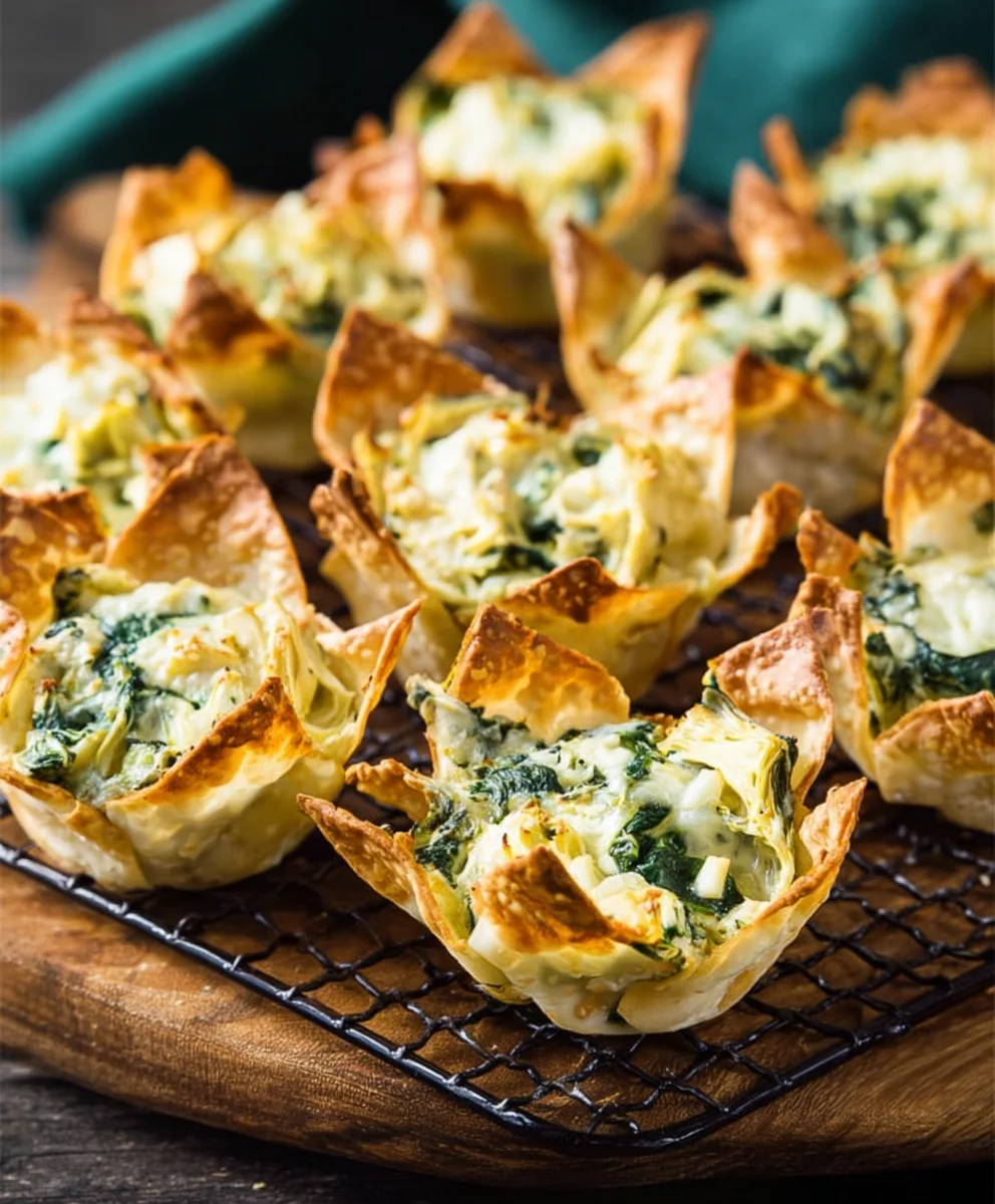 Delish Spinach Artichoke Wonton Cups - Perfect Party Snack!