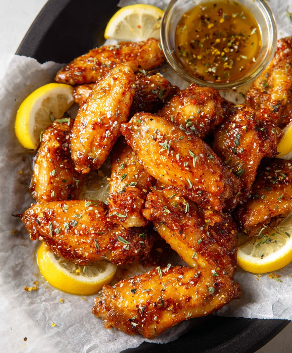 Honey Lemon Pepper Chicken Wings-Gooey & Flavorful