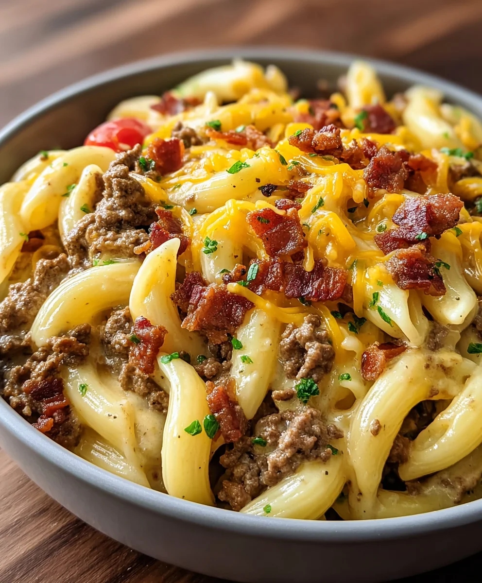 Beef Bacon Cheeseburger Pasta- Easy Dinner Recipe
