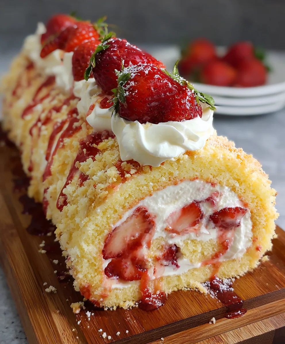 Strawberry Shortcake Cheesecake Roll Recipe-Easy Dessert