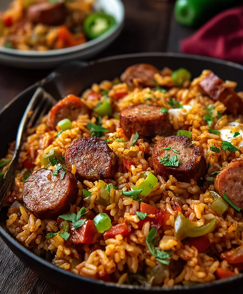 Cajun Beef Sausage Rice Skillet - Easy One Pan Dinner
