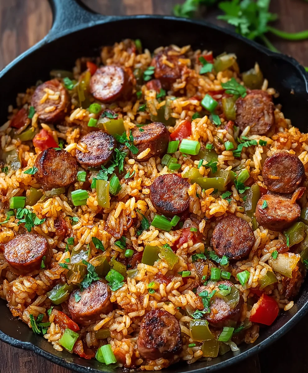 Cajun Beef Sausage Rice Skillet - Easy One Pan Dinner