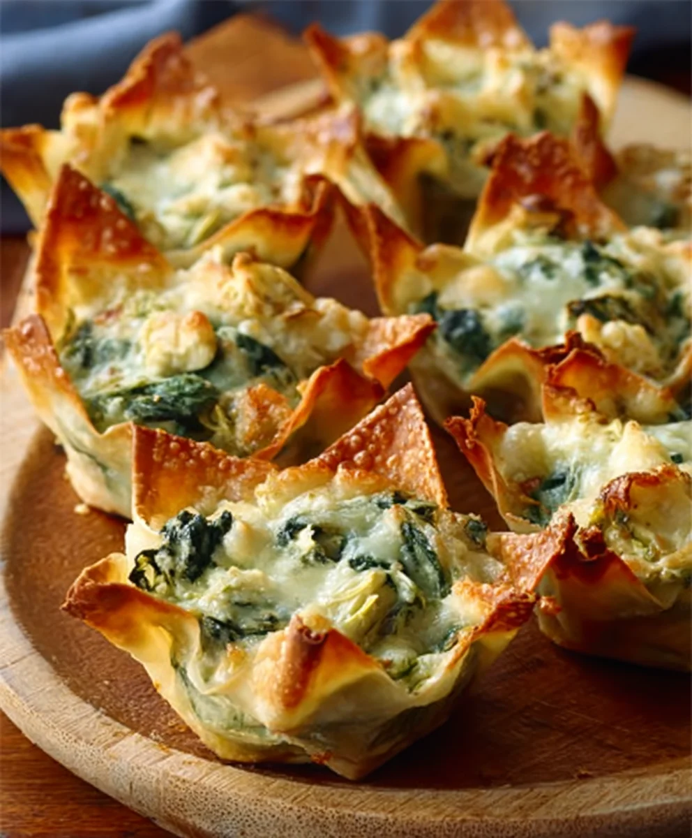 Spinach Artichoke Wonton Cups Appetizer Easy Recipe