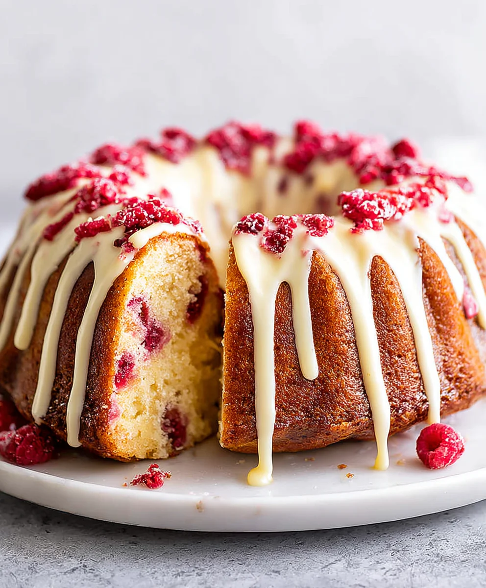 Raspberry White Chocolate Bundt Cake-Easy & Delicious