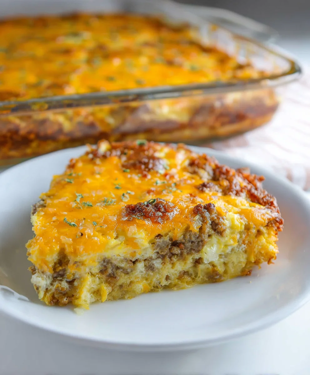 Easy Cheesy Beef Sausage Hashbrown Breakfast Casserole
