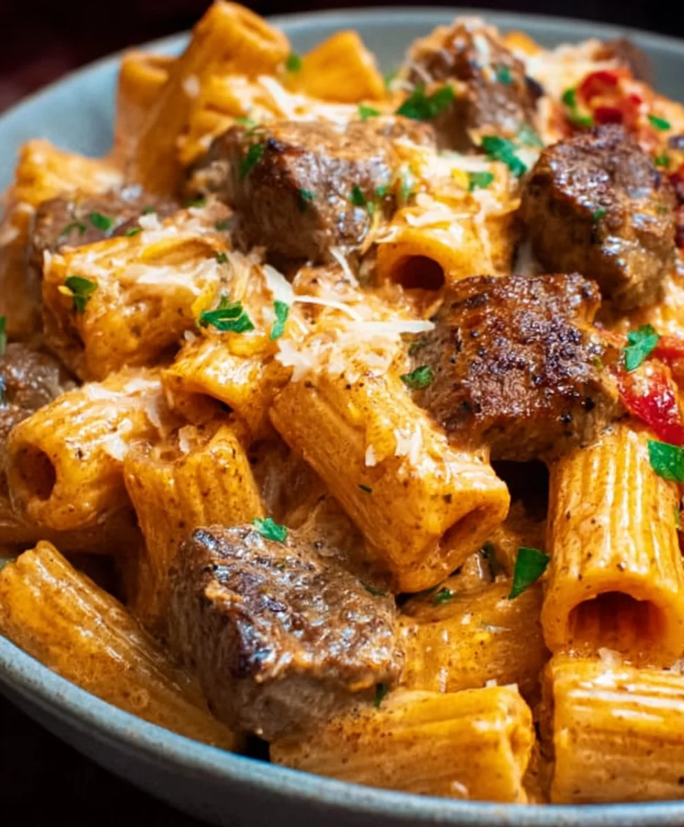 Cajun Steak Tips Rigatoni Parmesan Cheese Sauce