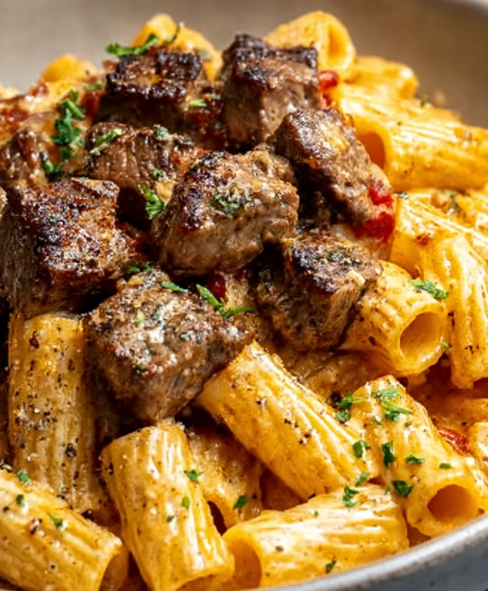 Cajun Steak Tips Rigatoni Parmesan Cheese Sauce