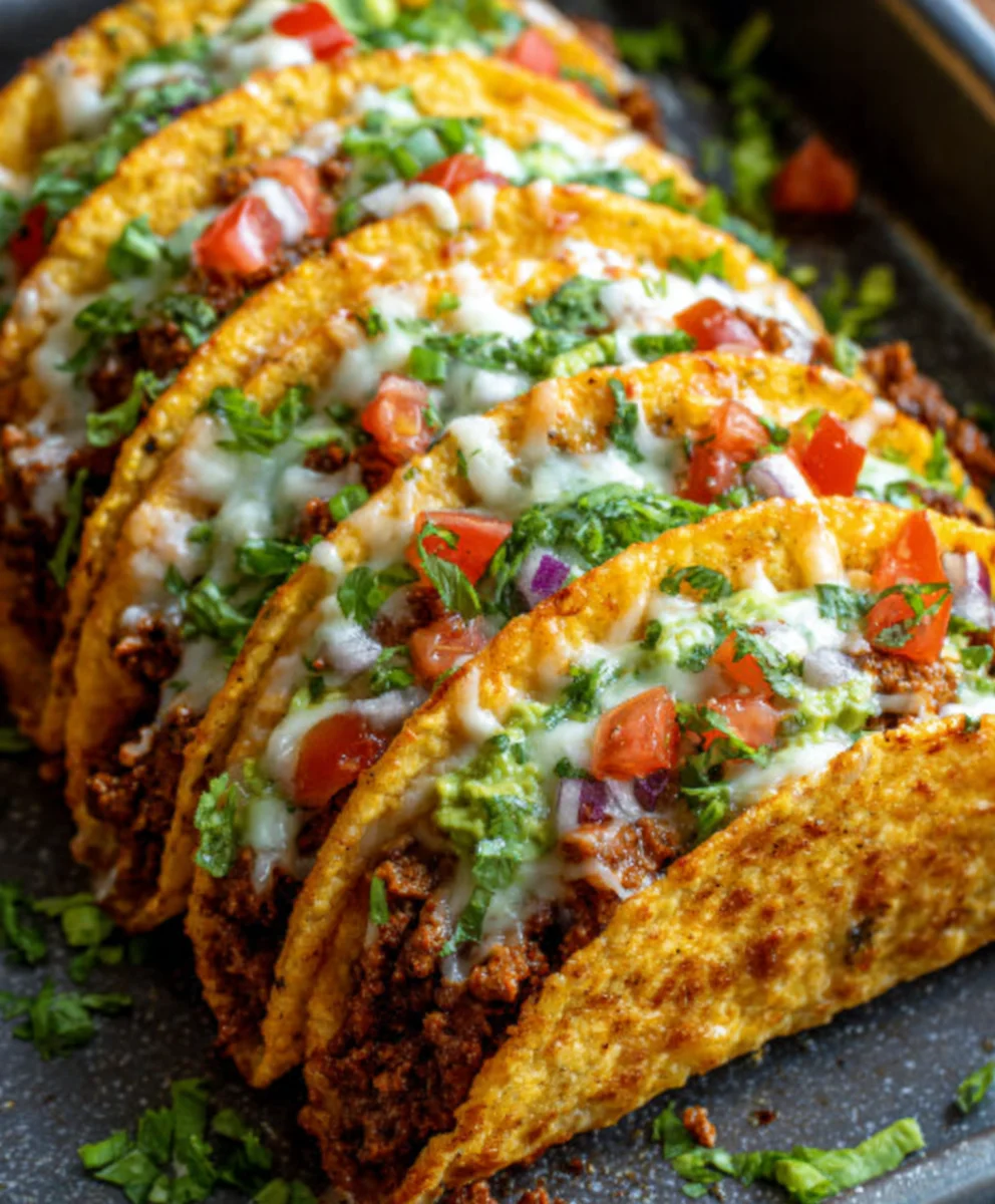 Oven Baked Beef Tacos Crispy Cheesy & Loaded