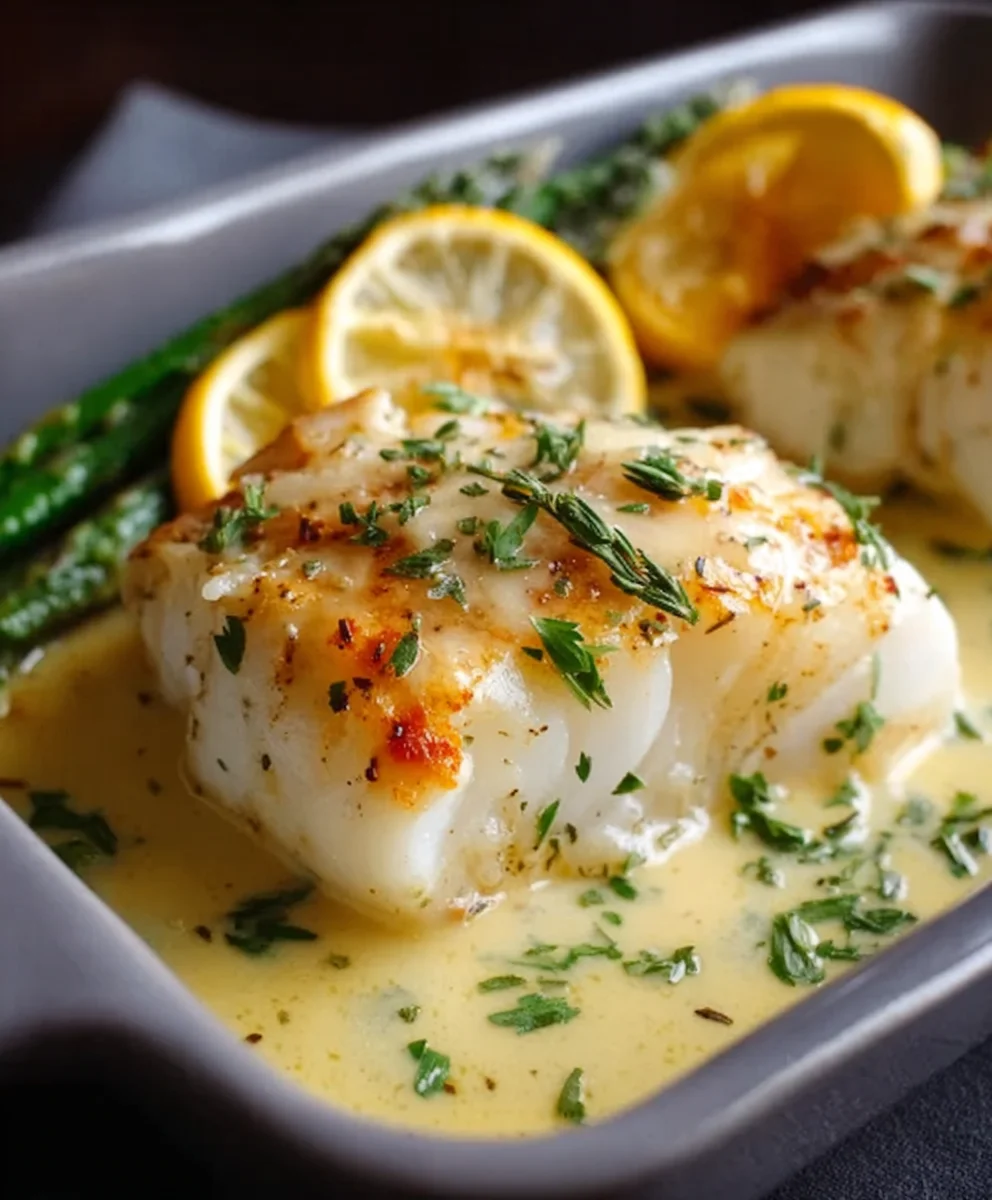 Baked Cod Coconut Lemon Cream Sauce - Easy & Delicious