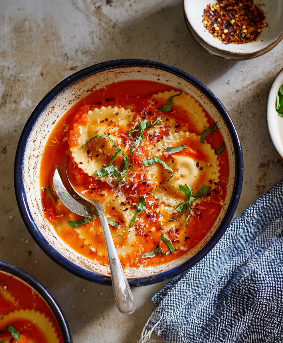 Roasted Red Pepper Ravioli Soup-Easy Comfort Food