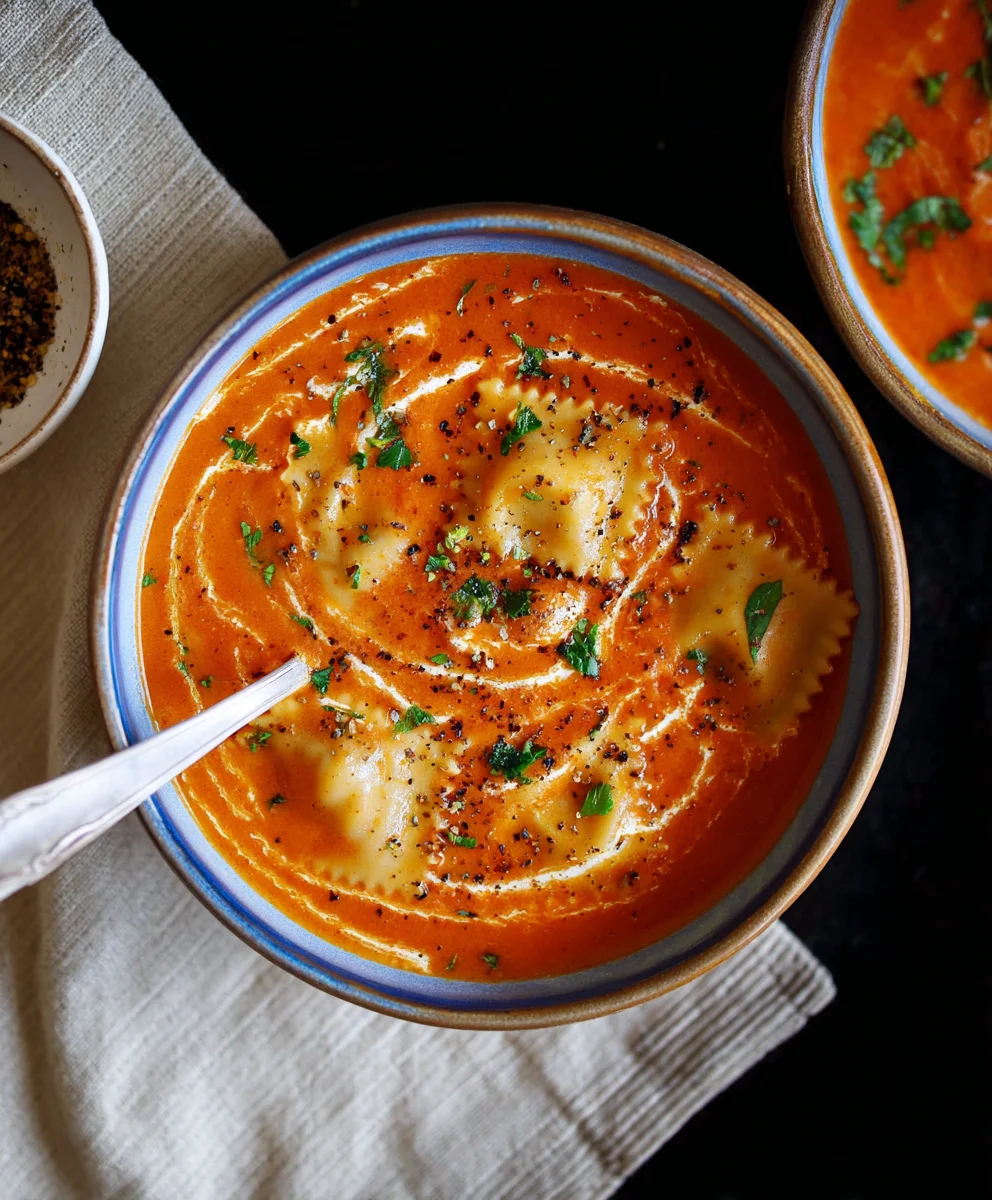 Roasted Red Pepper Ravioli Soup-Easy Comfort Food