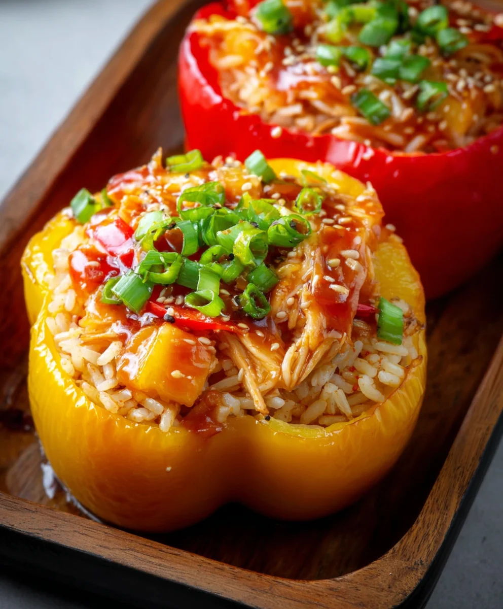 Teriyaki Pineapple Chicken Rice Stuffed Peppers