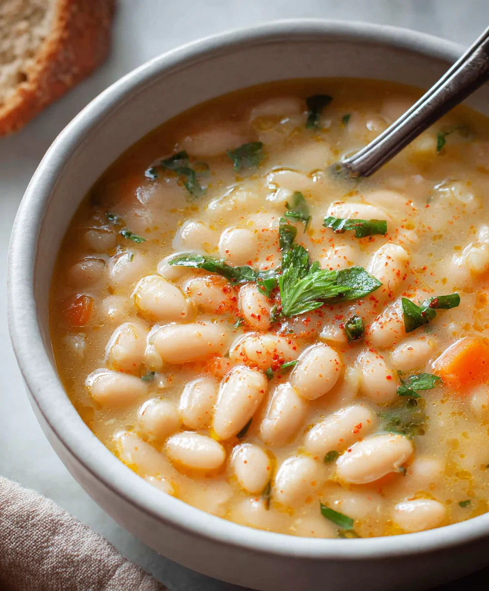 Greek White Bean Soup - Garlicky Lemon Flavor