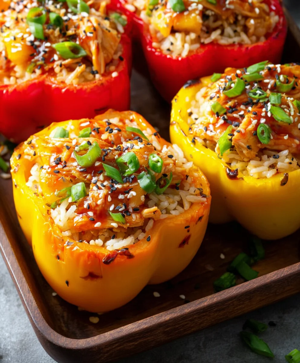 Teriyaki Pineapple Chicken Rice Stuffed Peppers