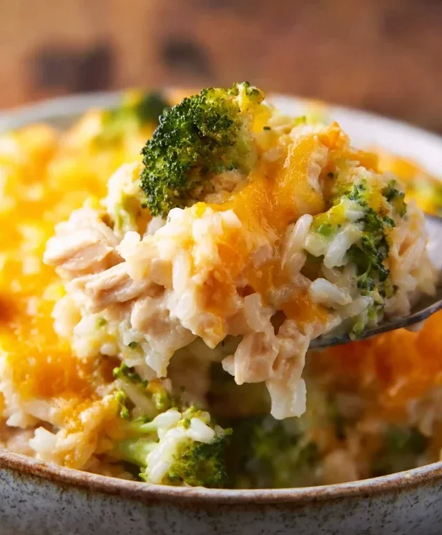 Creamy Chicken Broccoli Rice Cheese Casserole
