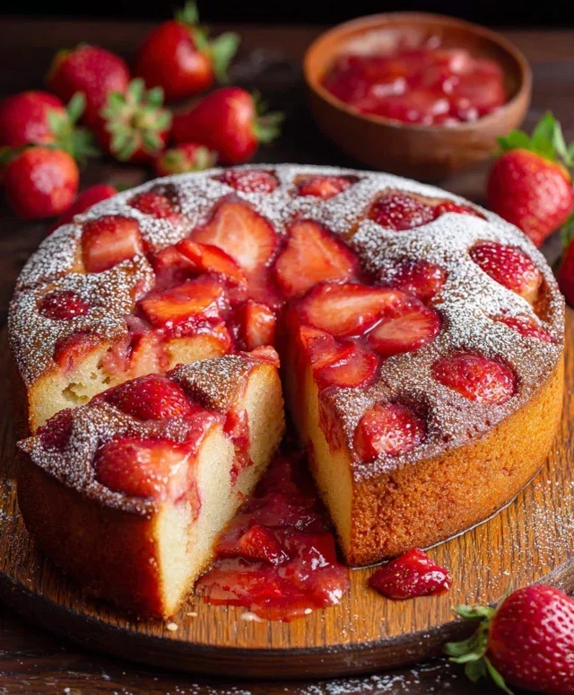 Easy Strawberry Cake with Strawberry Sauce