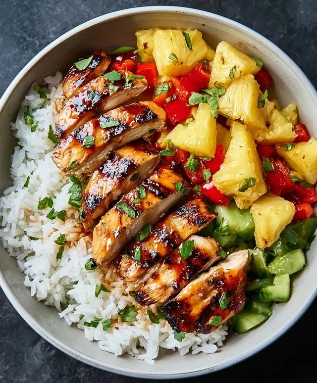 Grilled Chicken and Pineapple Bowls with Coconut Rice