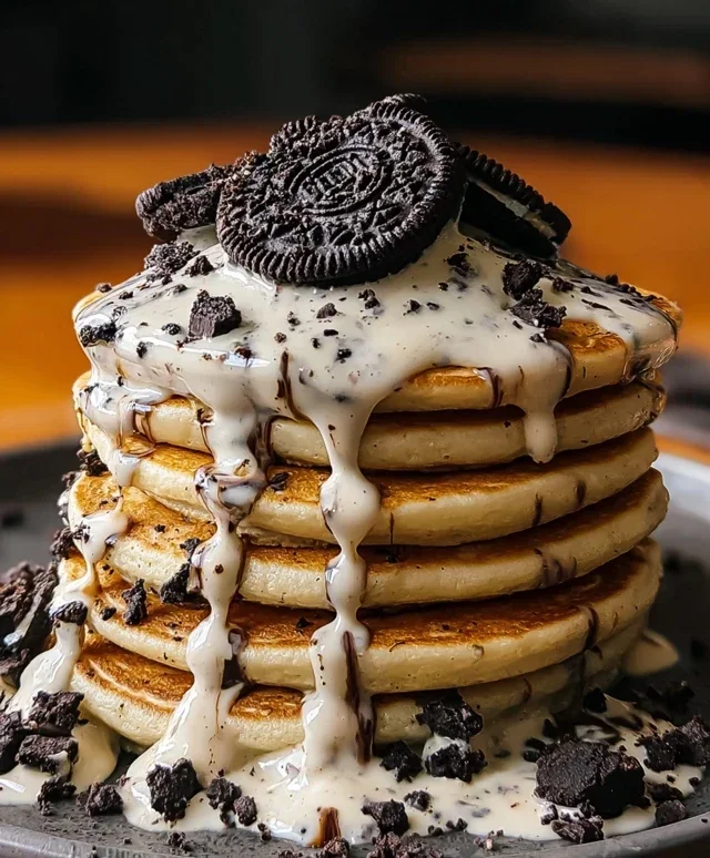 Oreo Pancakes with Cream Cheese Drizzle