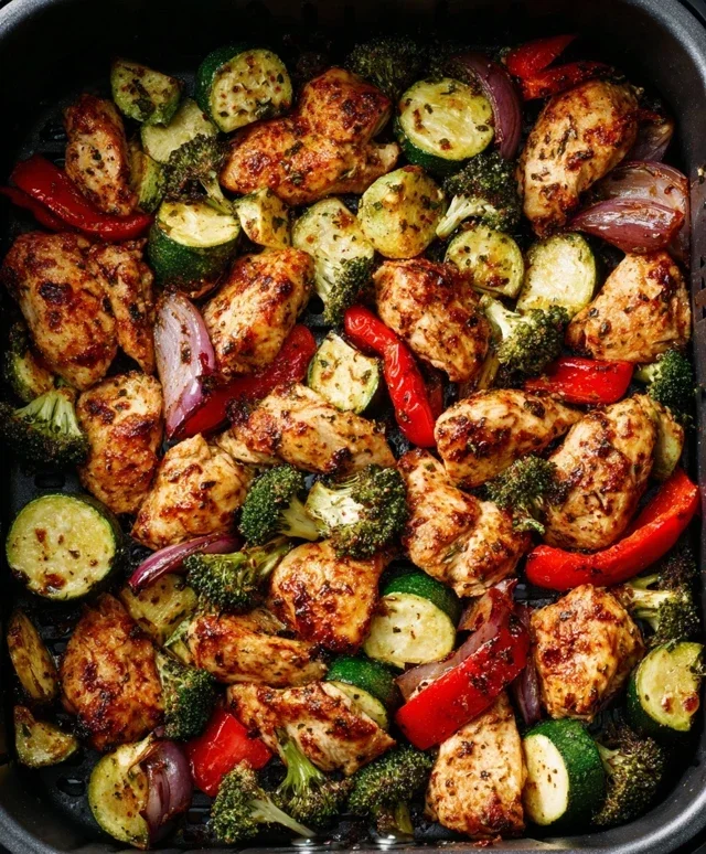 Air Fryer Chicken and Vegetables (in 15 minutes!)