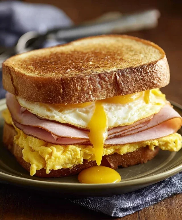 Egg and Beef Beef Ham Breakfast Sandwich