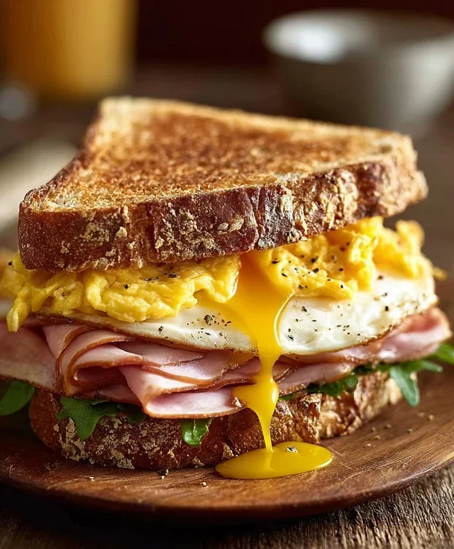 Egg and Beef Beef Ham Breakfast Sandwich