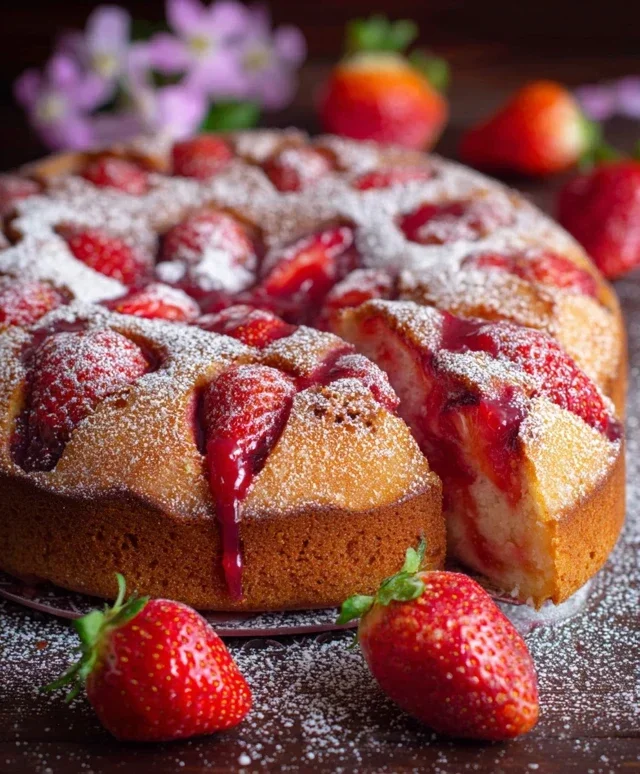 Easy Strawberry Cake with Strawberry Sauce