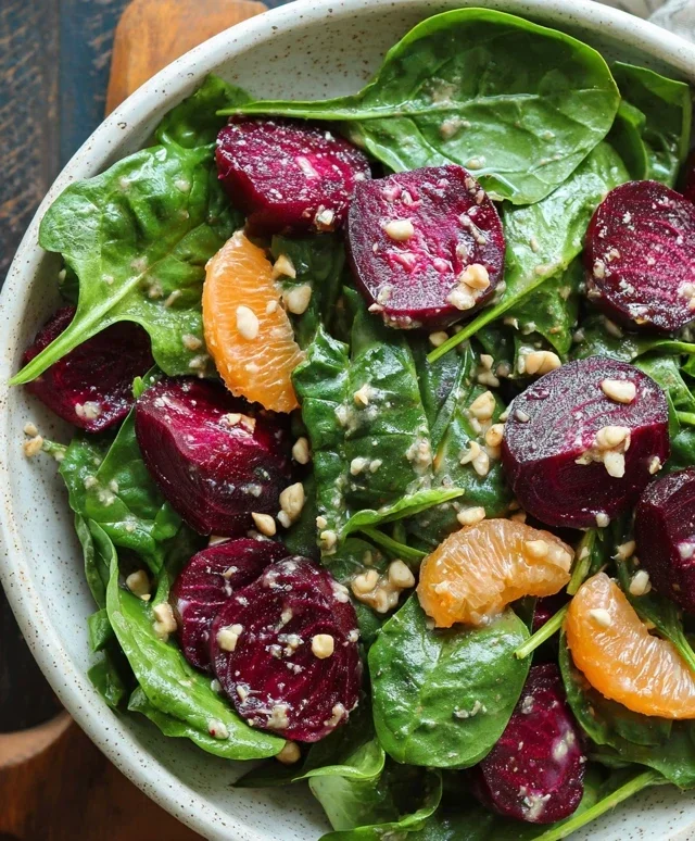 Beet Salad with Spinach and Honey-Mustard Lemon Dressing