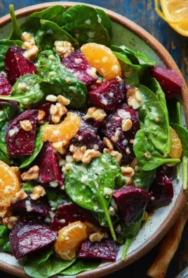 Beet Salad with Spinach and Honey-Mustard Lemon Dressing
