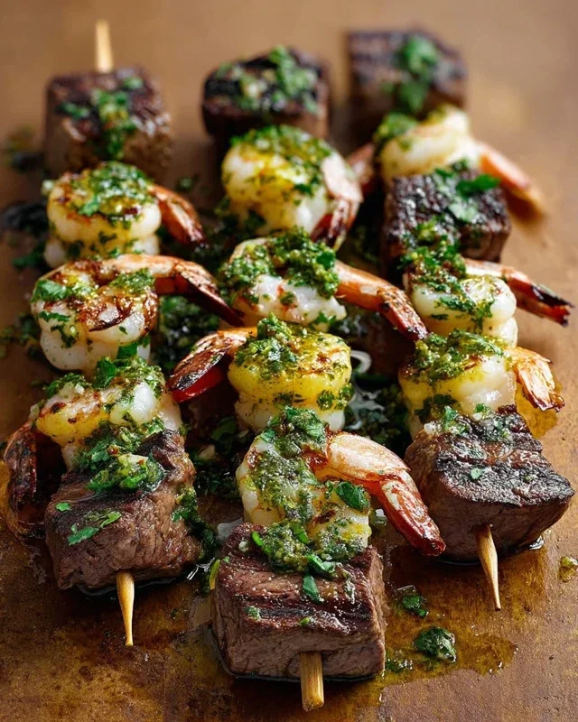 Surf and Turf Kabobs with Chimichurri Sauce