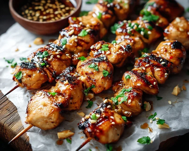 Easy Grilled Asian Chicken Skewers with Honey Garlic Sauce