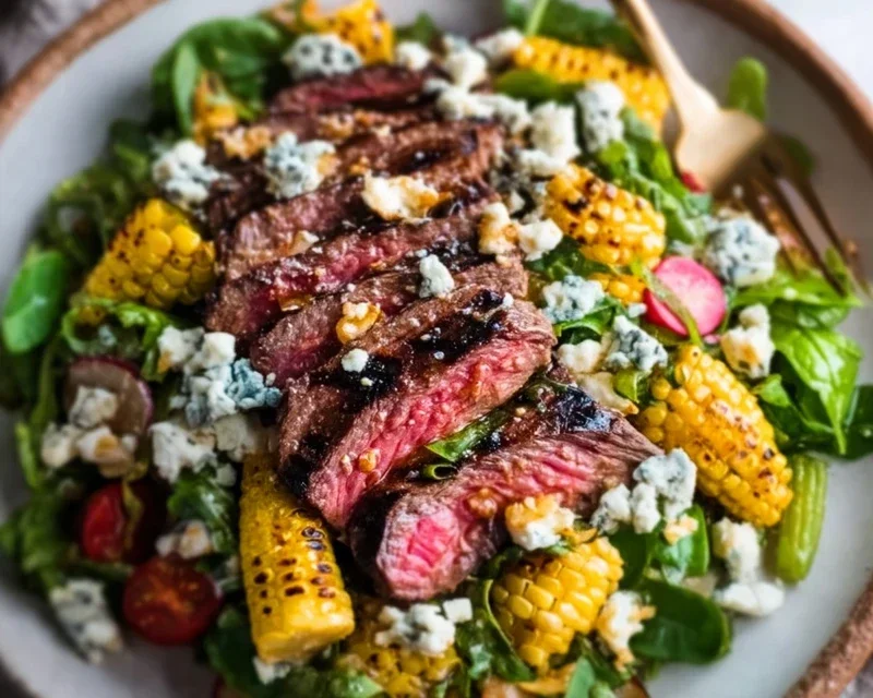 Balsamic Steak Gorgonzola Salad with Grilled Corn